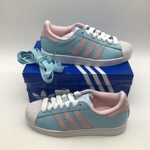 Adidas Superstar II Mens Size 8 Ice Blue Pink Leather Sneakers KH9034 NEW